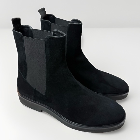 $595 Stuart Weitzman Boots Women Black Suede Pull On Leather Size 12 Never Worn - Picture 1 of 12